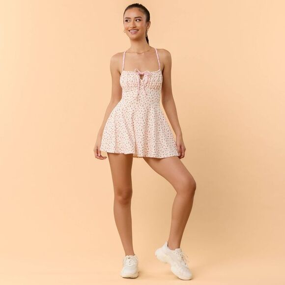 Blogilates -  Women's Tie Front Twirl Dress - Pink Fl Pink Floral - Picture 3 of 5